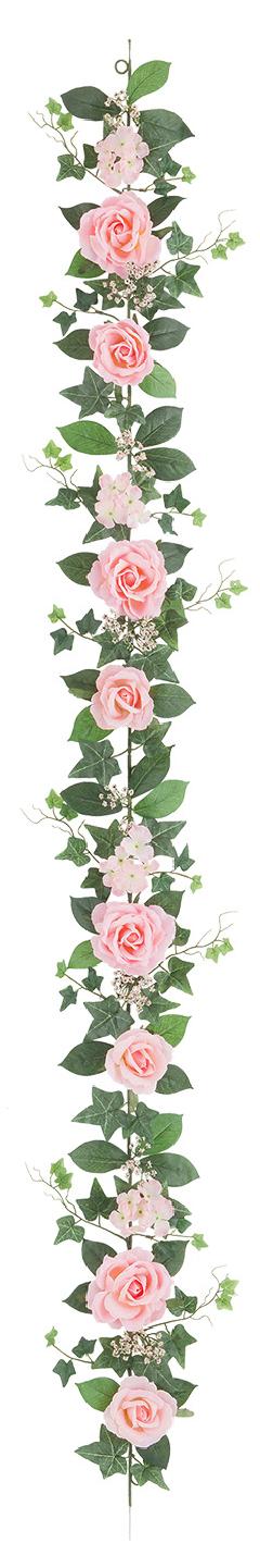 屋内用造花バラガーランド（ファインローズ・ブライダルピンク・全長１８０ｃｍ/花径３．５〜１１ｃｍ）ＦＬＧ−３０１７