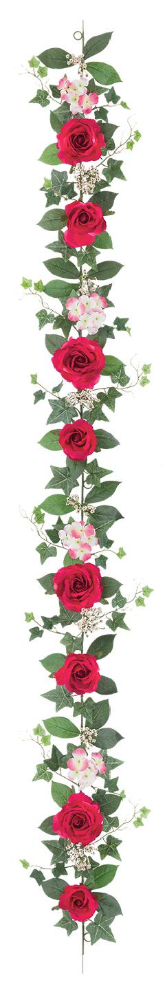 屋内用造花バラガーランド（ファインローズ・ビューティー・全長１８０ｃｍ/花径３．５〜１１ｃｍ）ＦＬＧ−３０１７